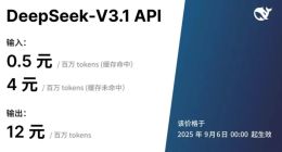 DeepSeek-V3.1發布開源，更強Agent 能力，API調用價格將調整